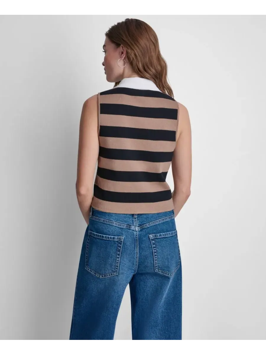 Джемпер-поло без рукавов с воротником, с полосками DKNY Jeans — изображение 5 из 6, черный/белый