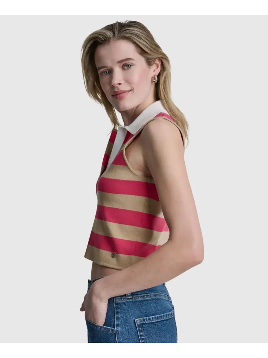 Женский укороченный топ-поло без рукавов с полоской DKNY Jeans — изображение 4 из 5, белый
