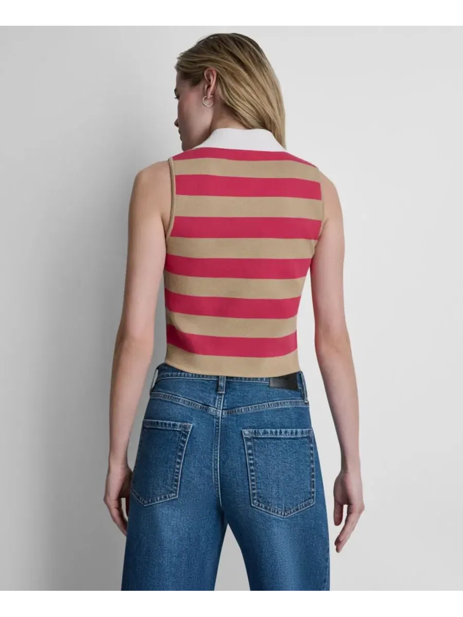 Женский укороченный топ-поло без рукавов с полоской DKNY Jeans — изображение 5 из 5, белый