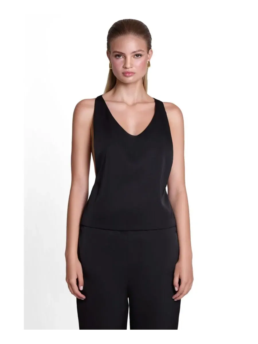 Топ с глубоким вырезом по бокам, без рукавов, Suri Satin Racerback Top LEAU — черный