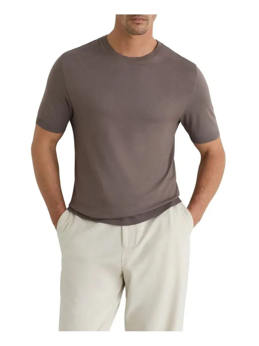 Футболка с длинным рукавом из коттон-модала Chad Fine Rib Crew Neck T-Shirt REISS — изображение 1 из 5, коричневый