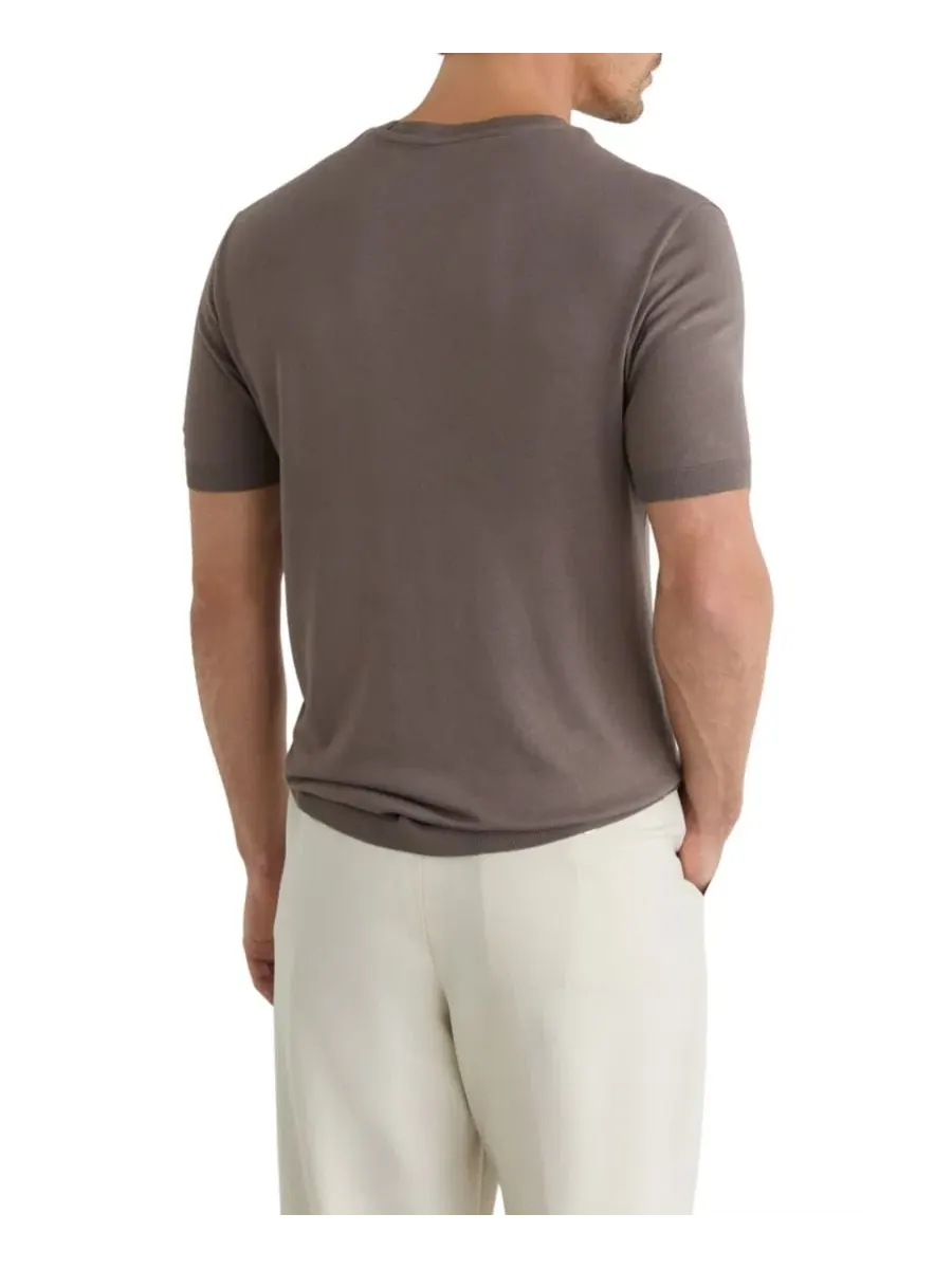 Футболка с длинным рукавом из коттон-модала Chad Fine Rib Crew Neck T-Shirt REISS — изображение 5 из 5, коричневый