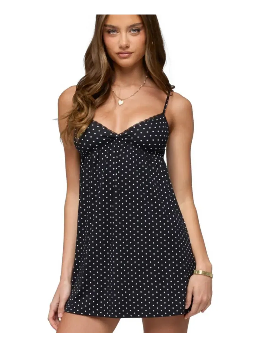 Платье-мини с кружевным принтом в горошек Reigna Lacey Polka Dot Edikted — изображение 1 из 5, черный--белый