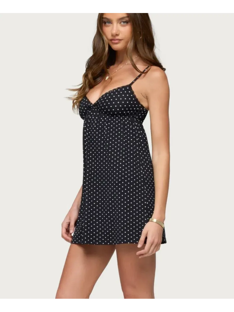 Платье-мини с кружевным принтом в горошек Reigna Lacey Polka Dot Edikted — изображение 4 из 5, черный--белый