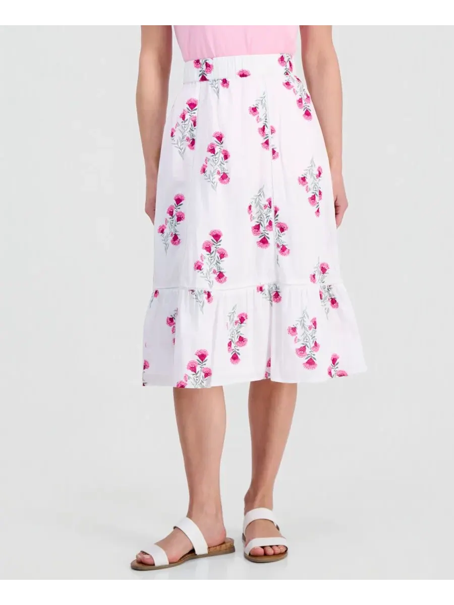 Юбка-миди из хлопка с вышивкой Petite Cotton Floral-Embroidered Midi Skirt Style & Co — изображение 3 из 4, яркий белый