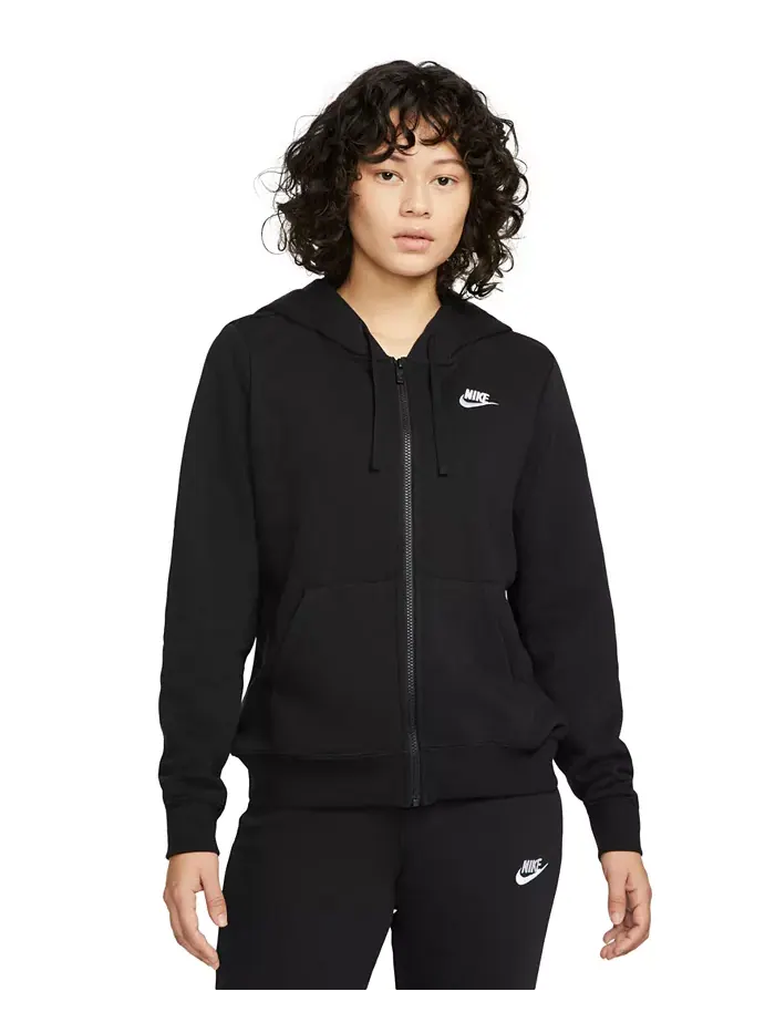 Женская спортивная флисовая толстовка с капюшоном на молнии, размеры XS–3X Nike — изображение 1 из 2, черный