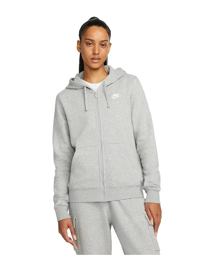 Женская спортивная флисовая толстовка с капюшоном на молнии, размеры XS–3X Nike — изображение 1 из 2, темный серый