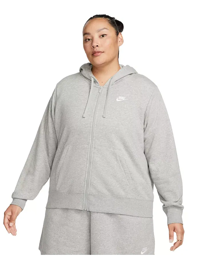 Женская спортивная флисовая толстовка с капюшоном на молнии, размеры XS–3X Nike — изображение 2 из 2, темный серый