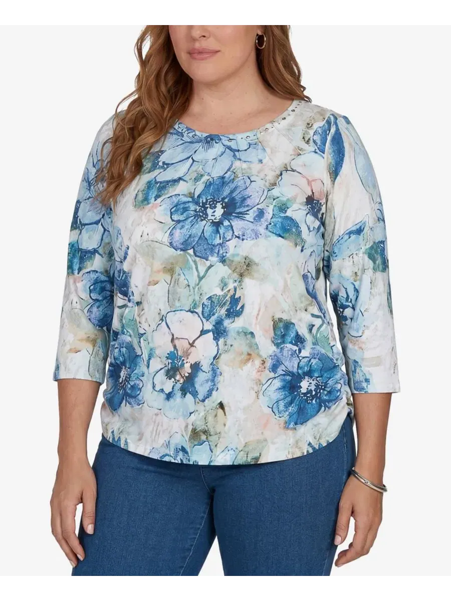 Футболка с принтом Etched Florals Alfred Dunner — изображение 2 из 5, синий мульти