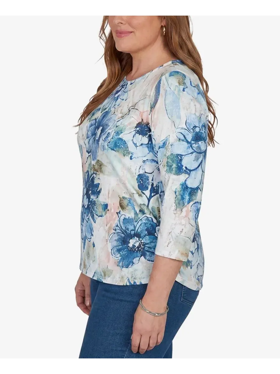 Футболка с принтом Etched Florals Alfred Dunner — изображение 3 из 5, синий мульти
