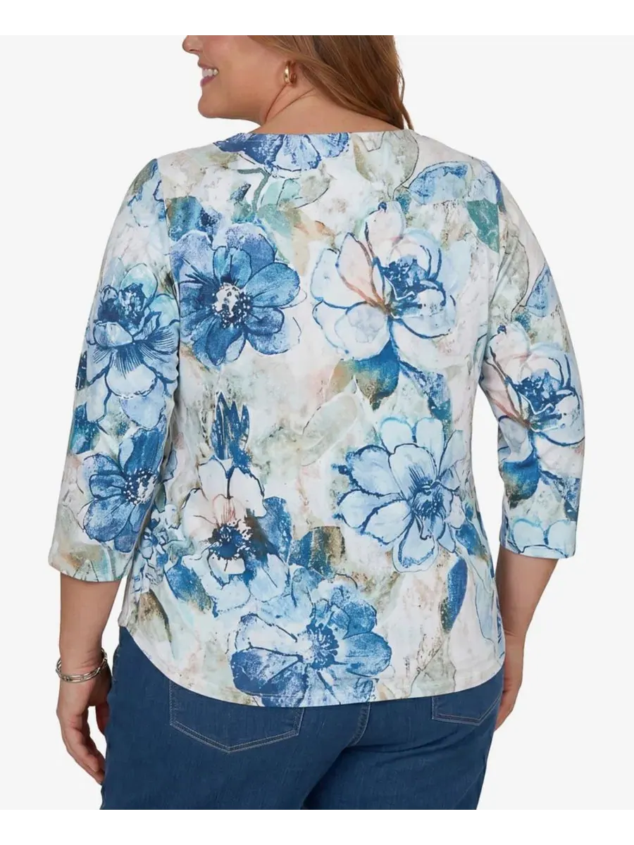 Футболка с принтом Etched Florals Alfred Dunner — изображение 5 из 5, синий мульти