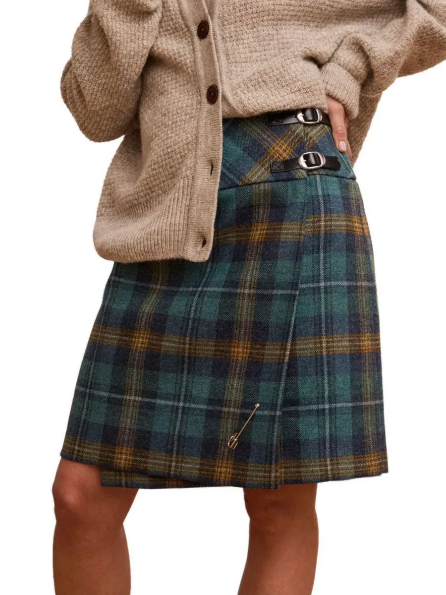Шерстяная юбка-килт A-силуэта The British Celt Kilt Plaid Celtic & Co., Teal Ochre Tartan — изображение 1 из 5