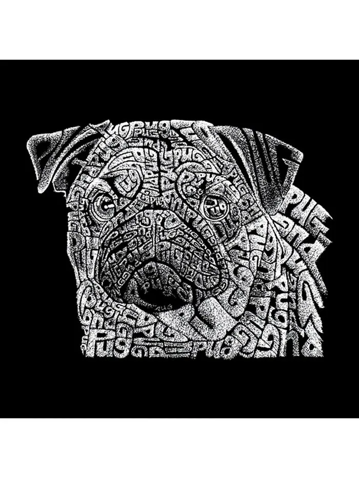 Мужская футболка с длинным рукавом Word Art — Лицо мопса LA Pop Art — изображение 2 из 2, черный