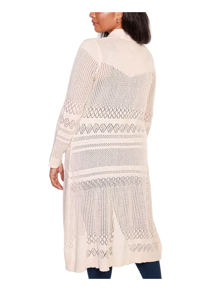 Кардиган-длиннополый с ажурной вязкой Plus Size Belldini — изображение 2 из 3, коричневый/бежевый