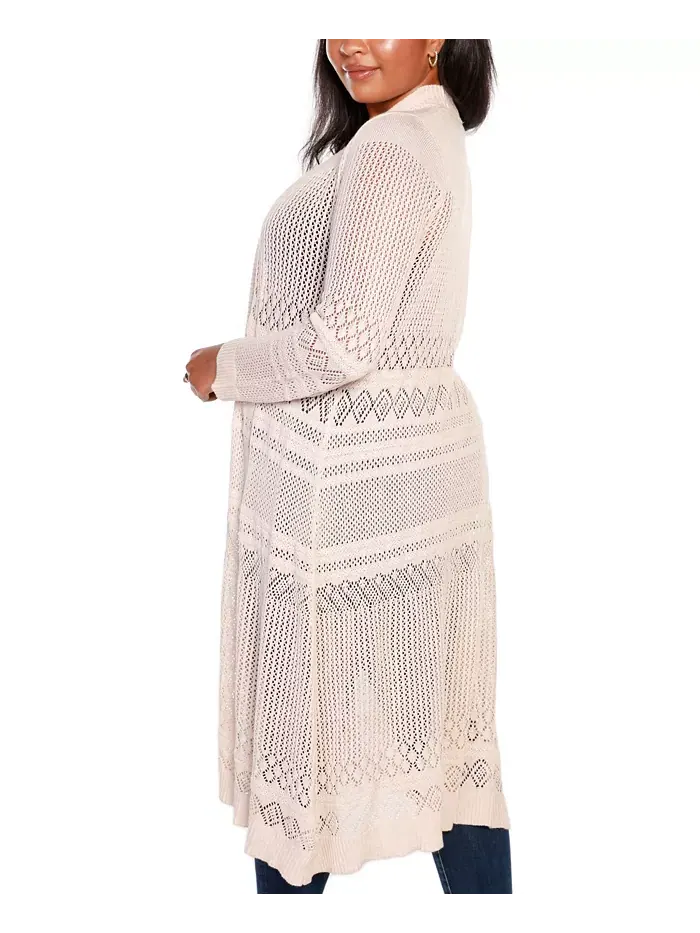 Кардиган-длиннополый с ажурной вязкой Plus Size Belldini — изображение 3 из 3, коричневый/бежевый