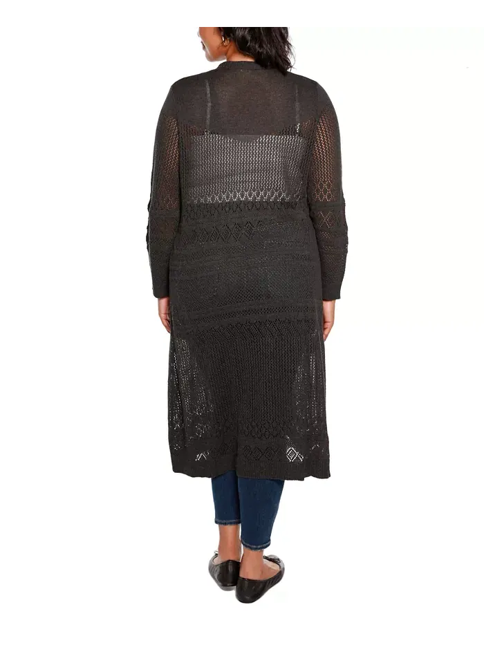 Кардиган-длиннополый с ажурной вязкой Plus Size Belldini — изображение 2 из 2, темно-серый