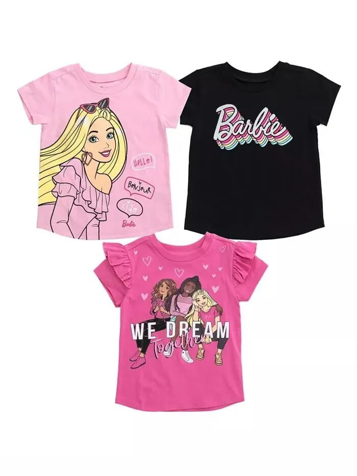Комплект из 3 футболок для девочек Barbie — изображение 1 из 6, розовый/черный