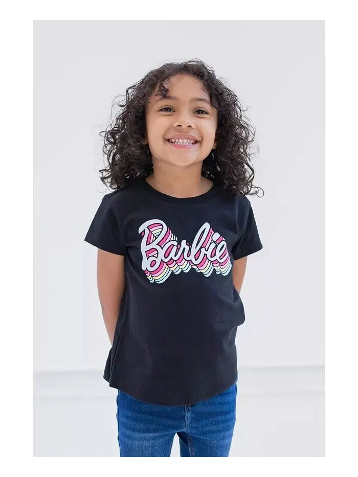 Комплект из 3 футболок для девочек Barbie — изображение 5 из 6, розовый/черный