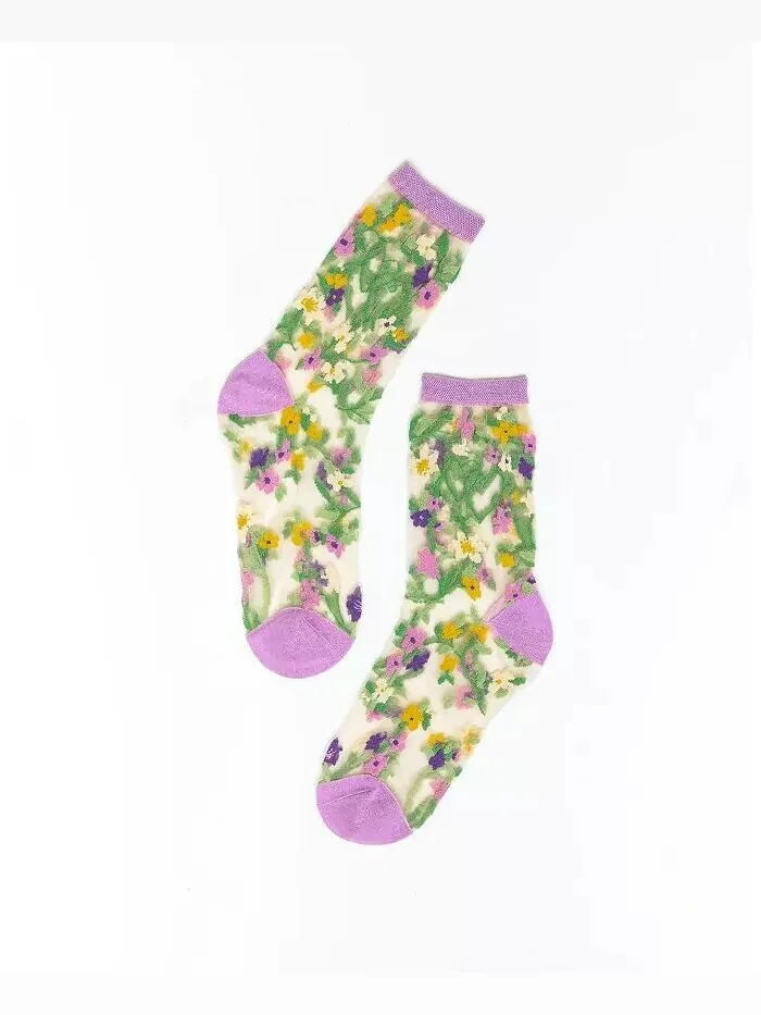 Женские прозрачные носки с цветочным принтом в форме сердца Sock Candy — мульти