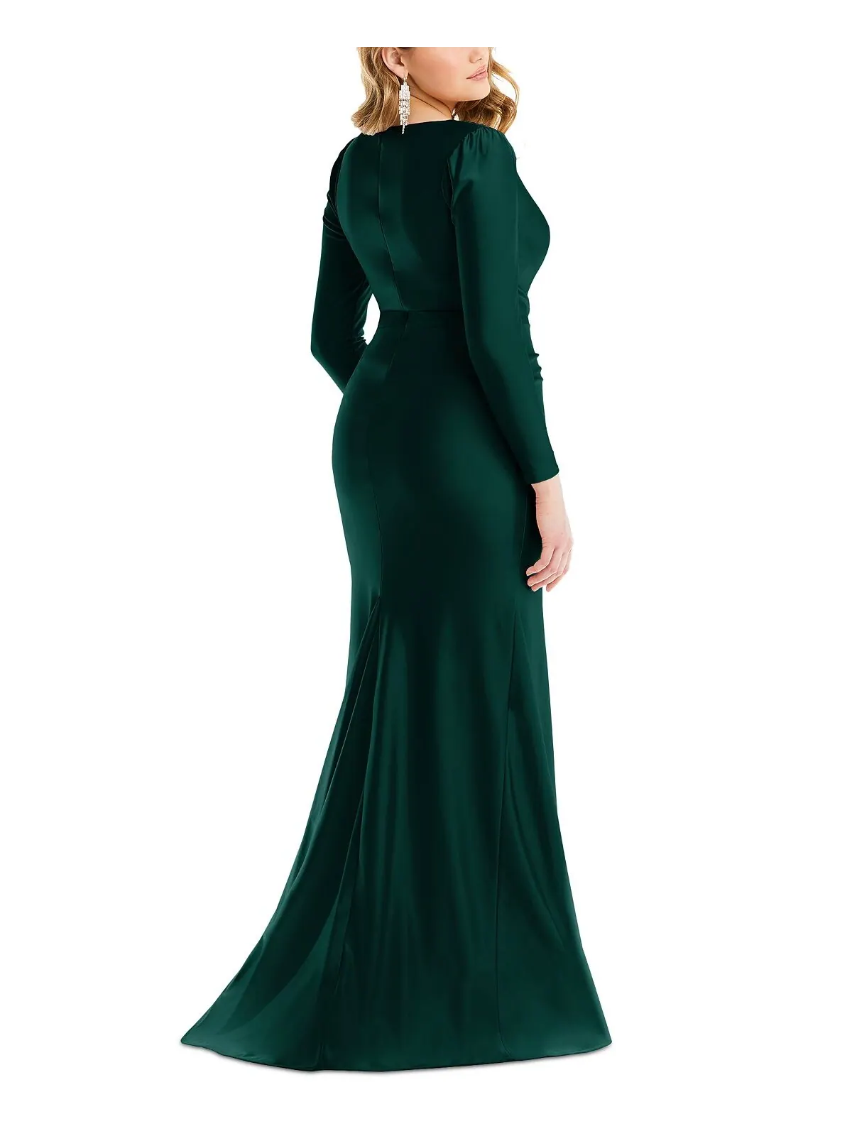 Женское атласное платье с длинными рукавами и рюшами по бокам Dessy Collection — изображение 2 из 2, зеленый