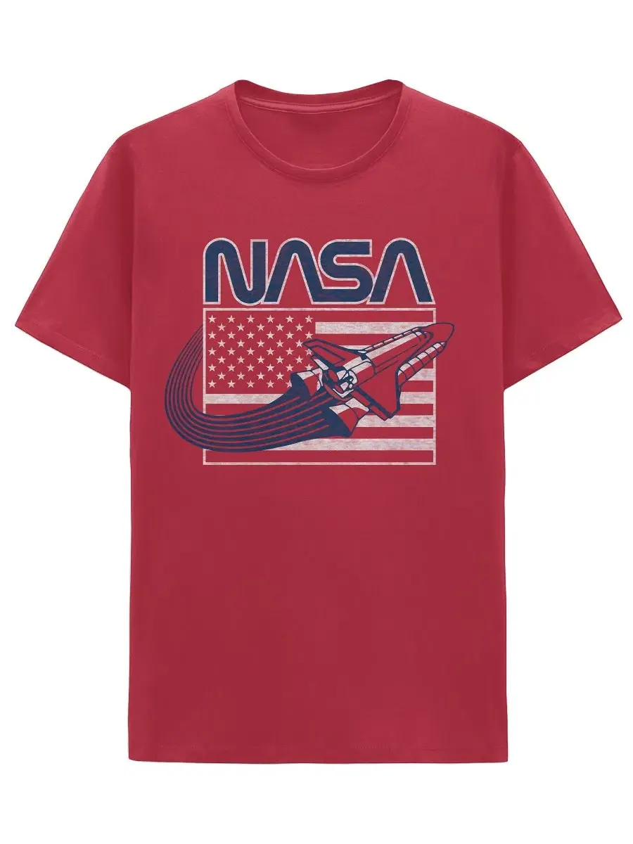 Мужская футболка NASA с изображением американского ракетного флага Hybrid Apparel — изображение 1 из 3, красный
