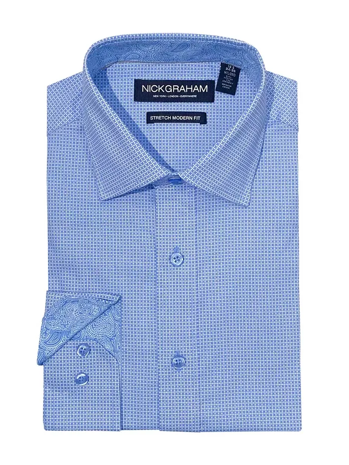 Мужская классическая рубашка Modern Fit Zig Zag с узором "зигзаг" Nick Graham — изображение 1 из 1, синий