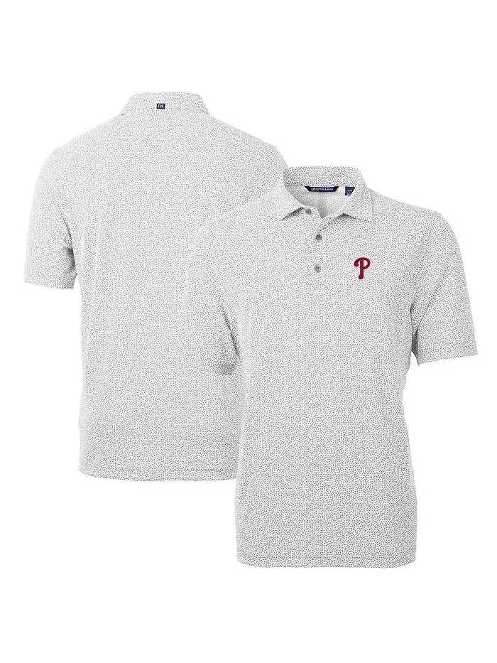 Мужская поло Philadelphia Phillies Virtue Eco Pique с ботаническим принтом Cutter & Buck — изображение 1 из 5, серый