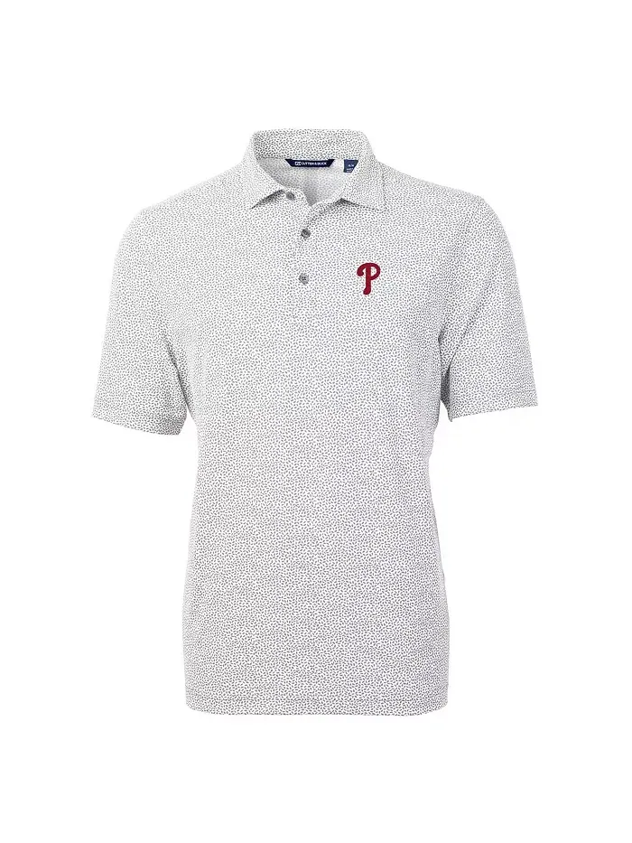 Мужская поло Philadelphia Phillies Virtue Eco Pique с ботаническим принтом Cutter & Buck — изображение 3 из 5, серый