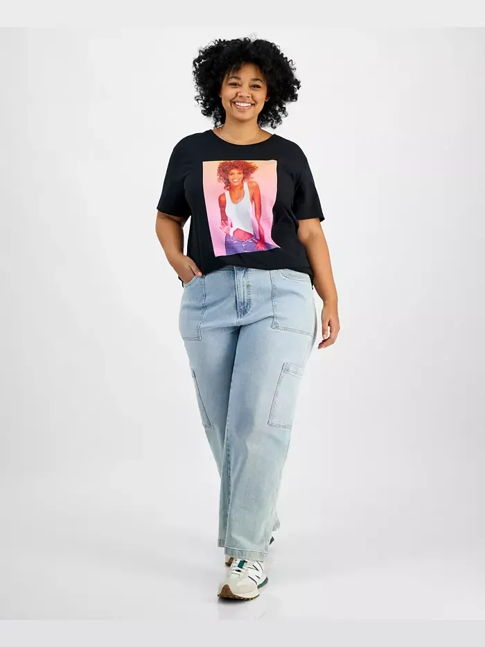 Модная хлопковая футболка с рисунком Уитни Хьюстон больших размеров Hybrid Apparel — изображение 2 из 4, черный