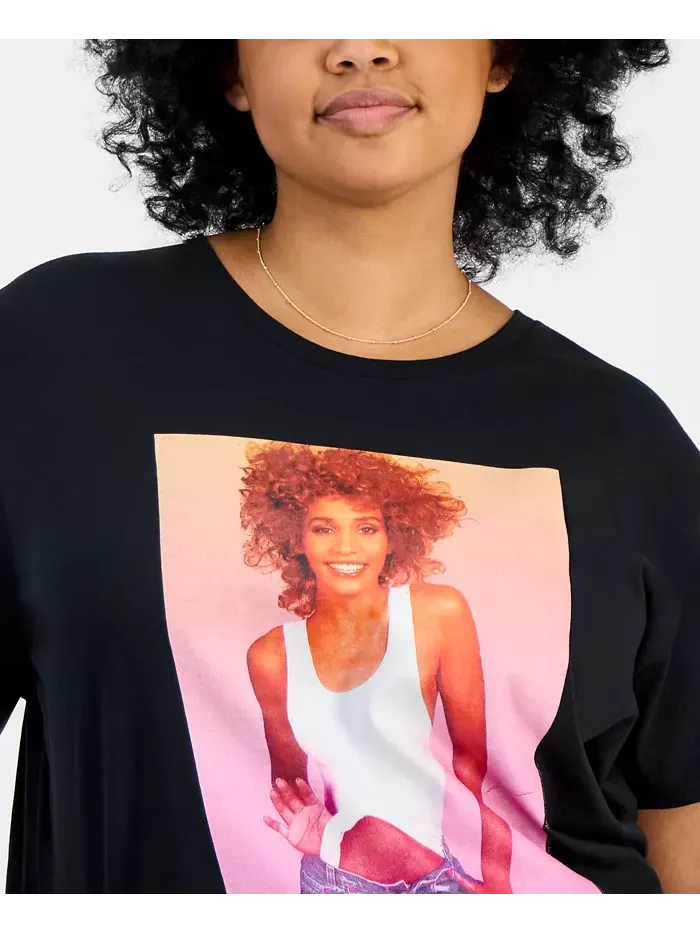 Модная хлопковая футболка с рисунком Уитни Хьюстон больших размеров Hybrid Apparel — изображение 3 из 4, черный