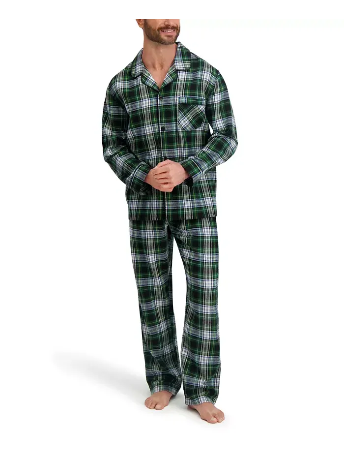 Мужской комплект пижамы из фланели с пуговицами Hanes