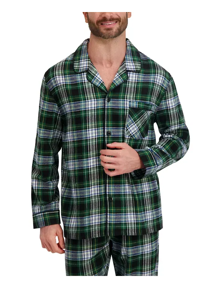 Мужской комплект пижамы из фланели с пуговицами Hanes — изображение 3 из 6, зеленый