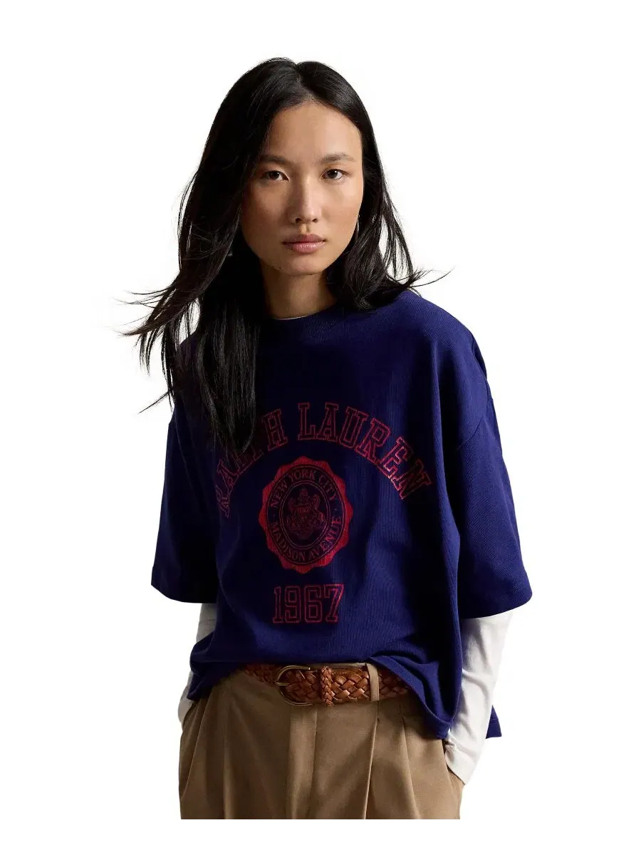 Футболка оверсайз из хлопкового джерси Polo Ralph Lauren — изображение 1 из 7, королевский синий
