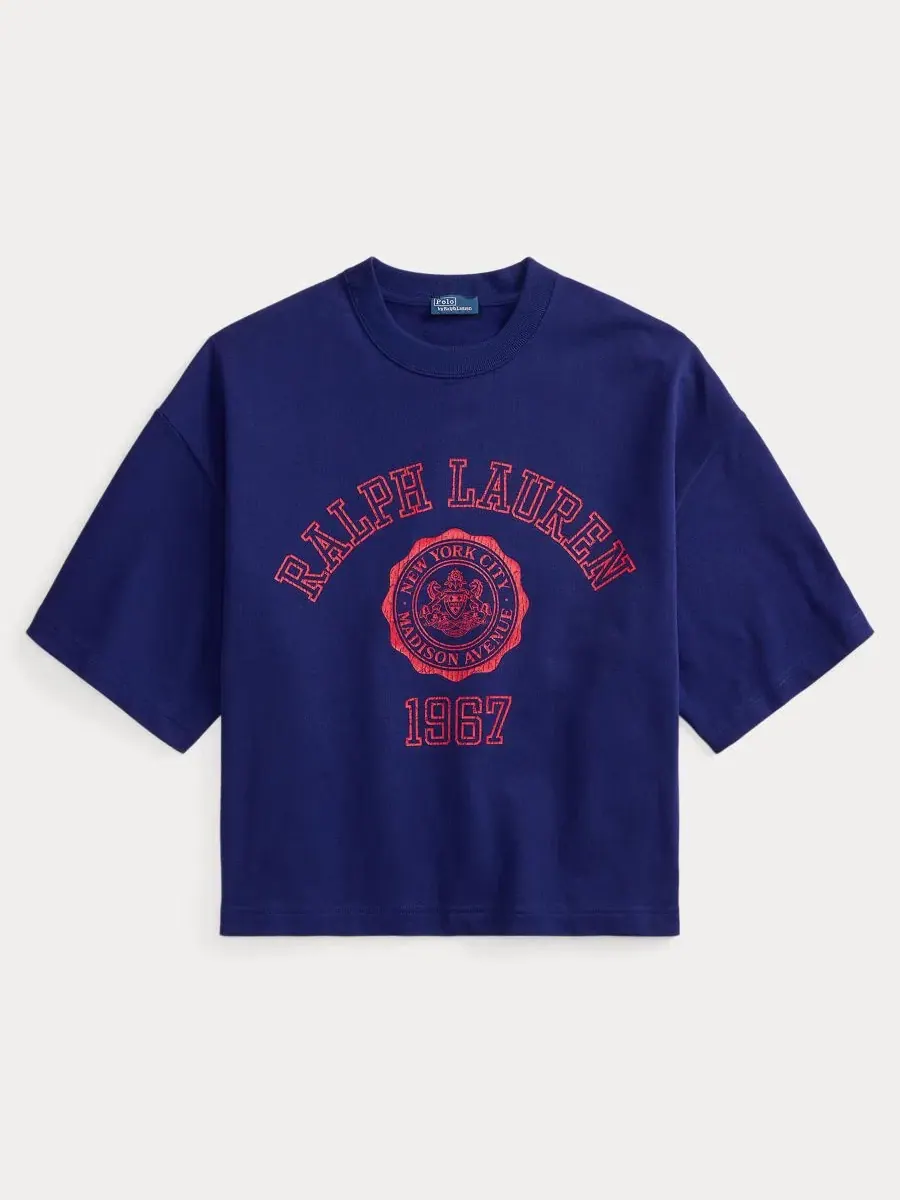 Футболка оверсайз из хлопкового джерси Polo Ralph Lauren — изображение 5 из 7, королевский синий