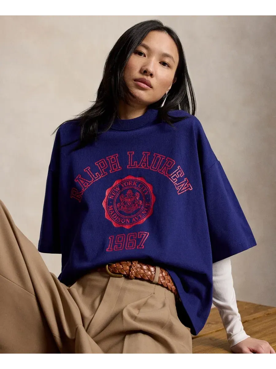 Футболка оверсайз из хлопкового джерси Polo Ralph Lauren — изображение 7 из 7, королевский синий