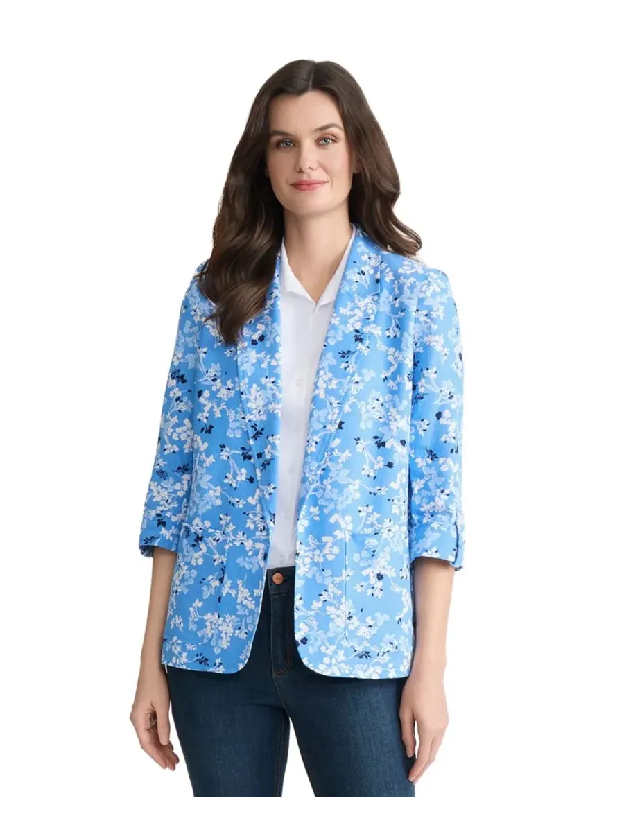 Жакет с открытым передом и нашивными карманами Petite Patch Pocket Jacket Jones New York — изображение 1 из 5, синий мульти