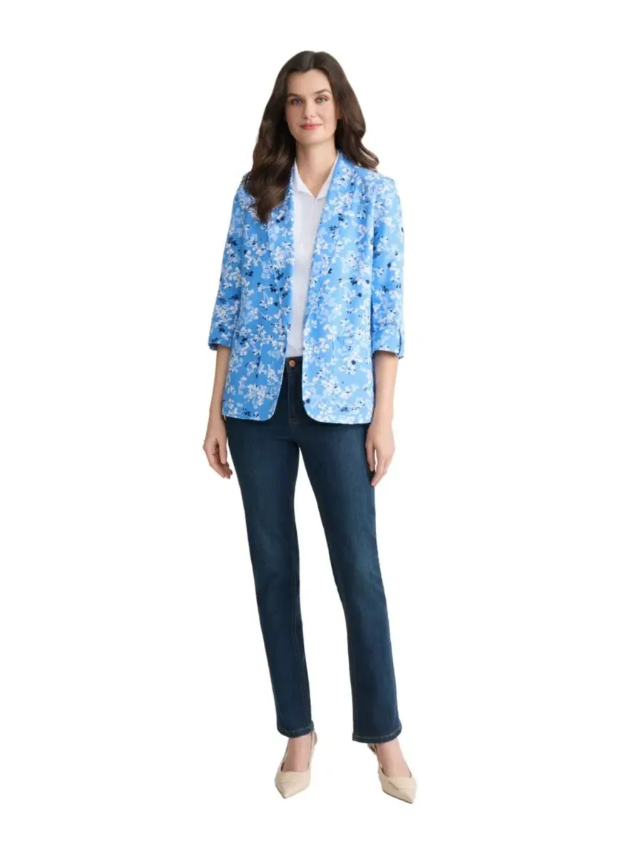 Жакет с открытым передом и нашивными карманами Petite Patch Pocket Jacket Jones New York — изображение 2 из 5, синий мульти