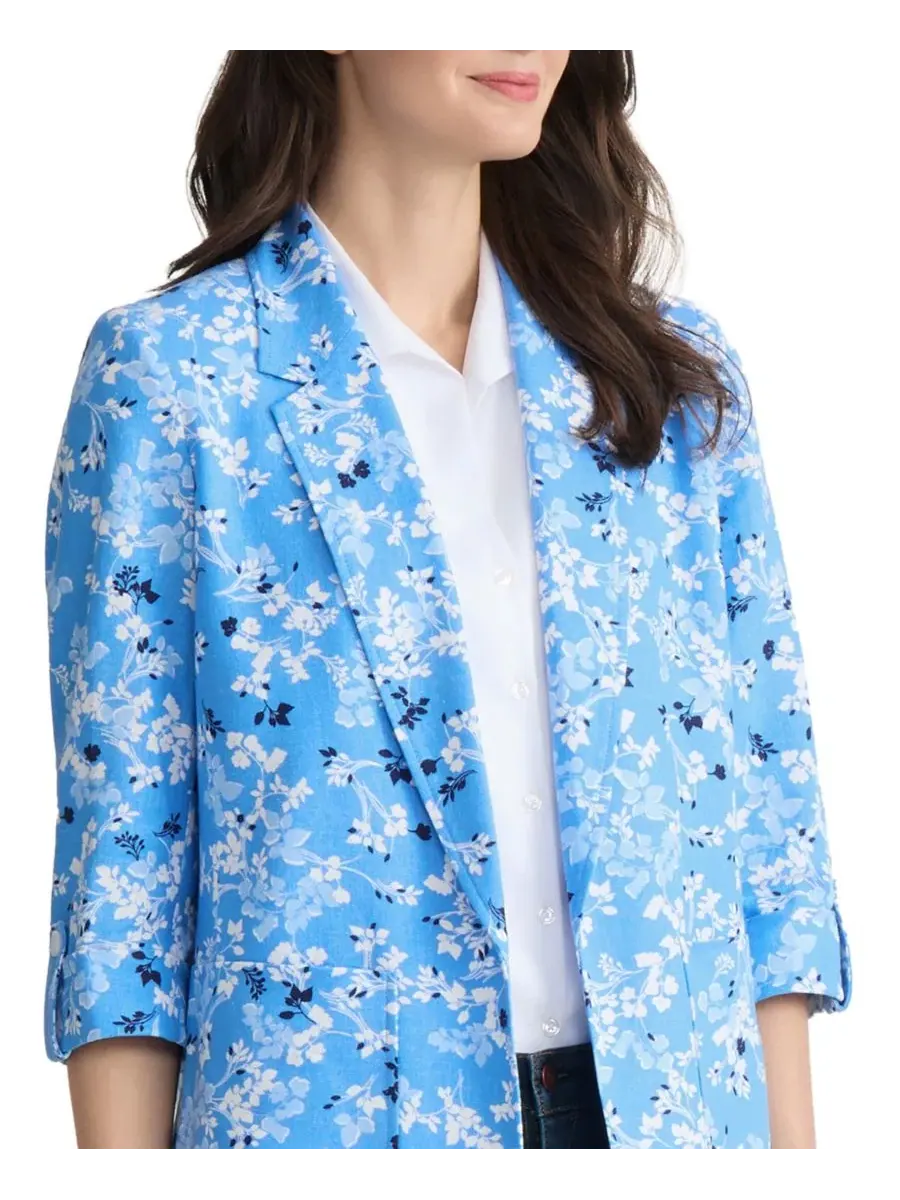 Жакет с открытым передом и нашивными карманами Petite Patch Pocket Jacket Jones New York — изображение 3 из 5, синий мульти