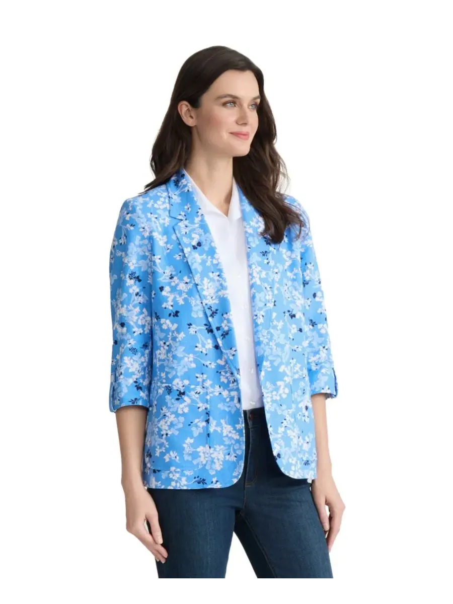 Жакет с открытым передом и нашивными карманами Petite Patch Pocket Jacket Jones New York — изображение 4 из 5, синий мульти