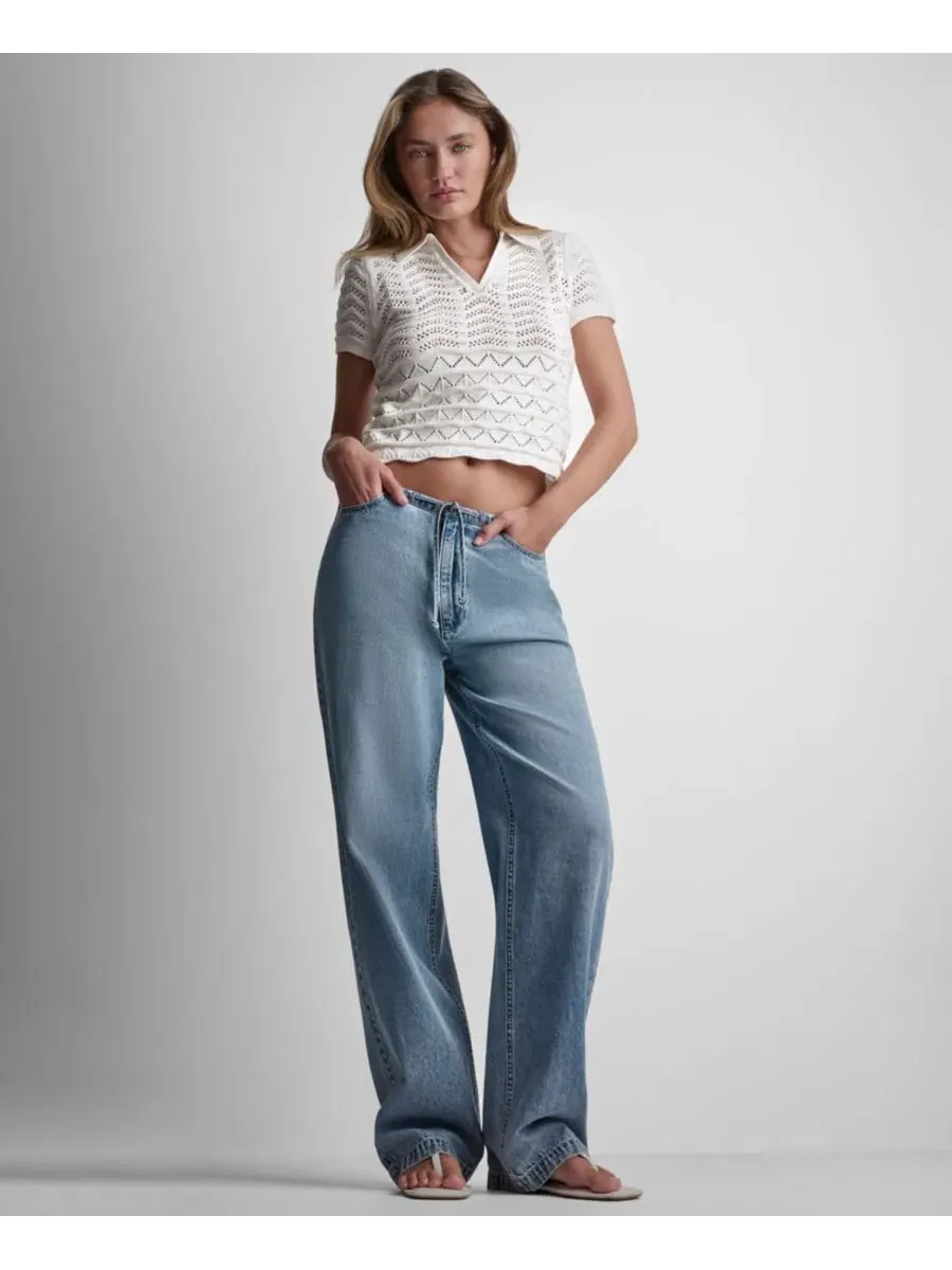 Женский укороченный свитер-поло с v-образным вырезом, с коротким рукавом DKNY Jeans — изображение 6 из 11, белый