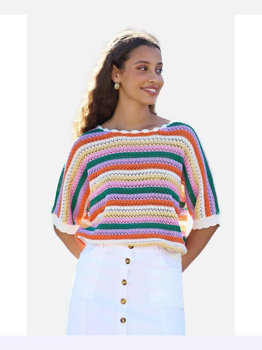 Женский топ с летучей мышью и крючком, модель Batwing Crochet Top Yumi — изображение 1 из 8, мульти