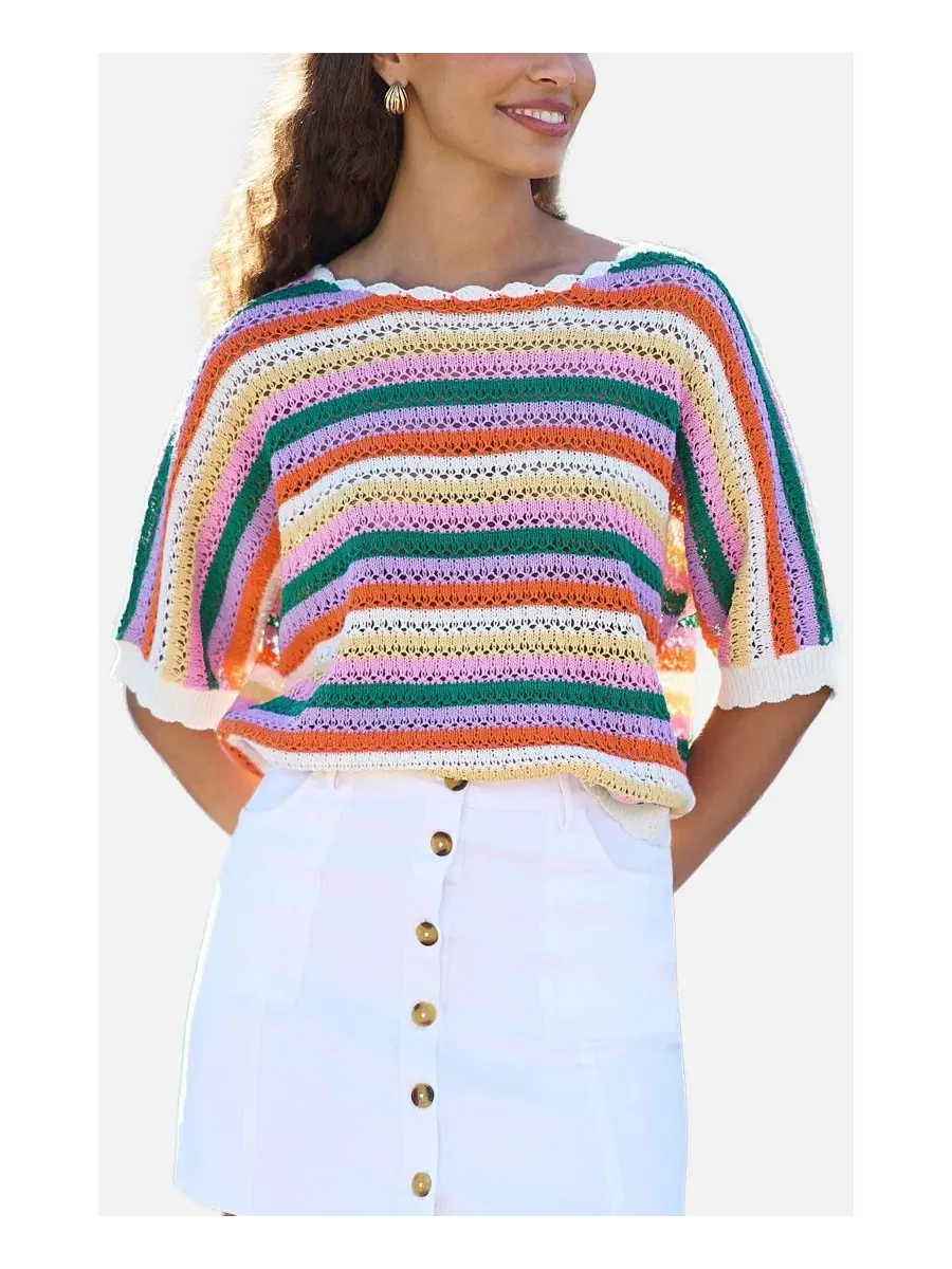 Женский топ с летучей мышью и крючком, модель Batwing Crochet Top Yumi — изображение 2 из 8, мульти