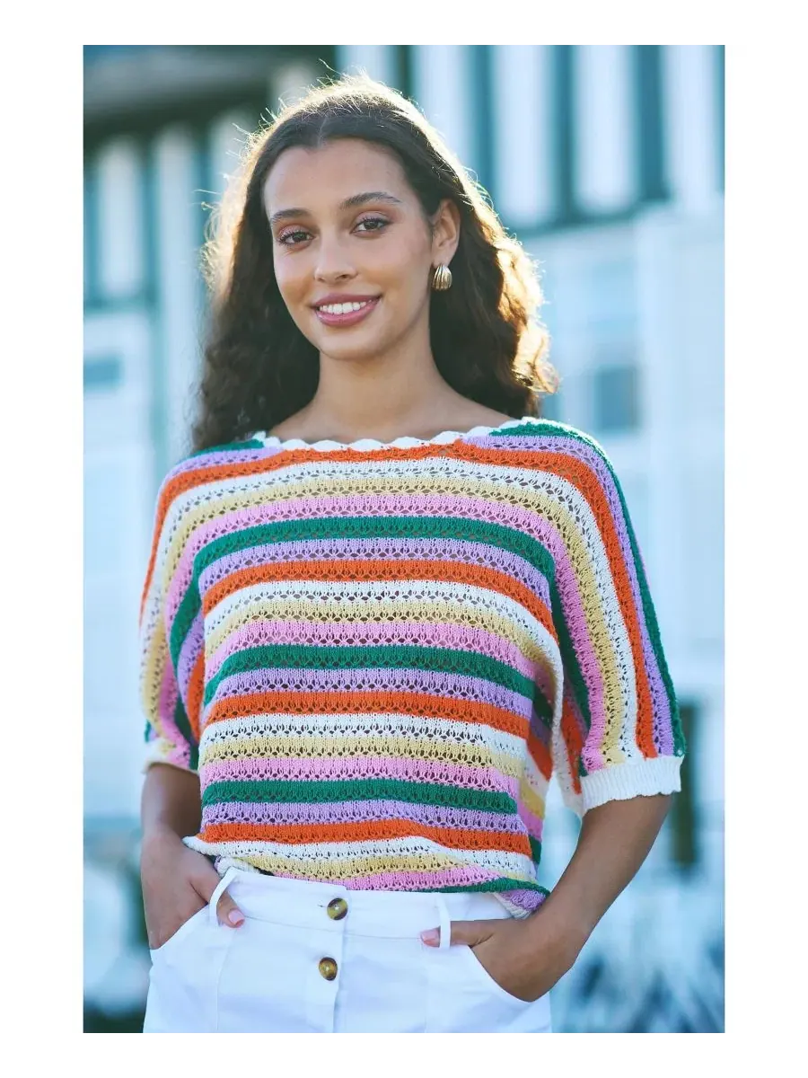 Женский топ с летучей мышью и крючком, модель Batwing Crochet Top Yumi — изображение 5 из 8, мульти