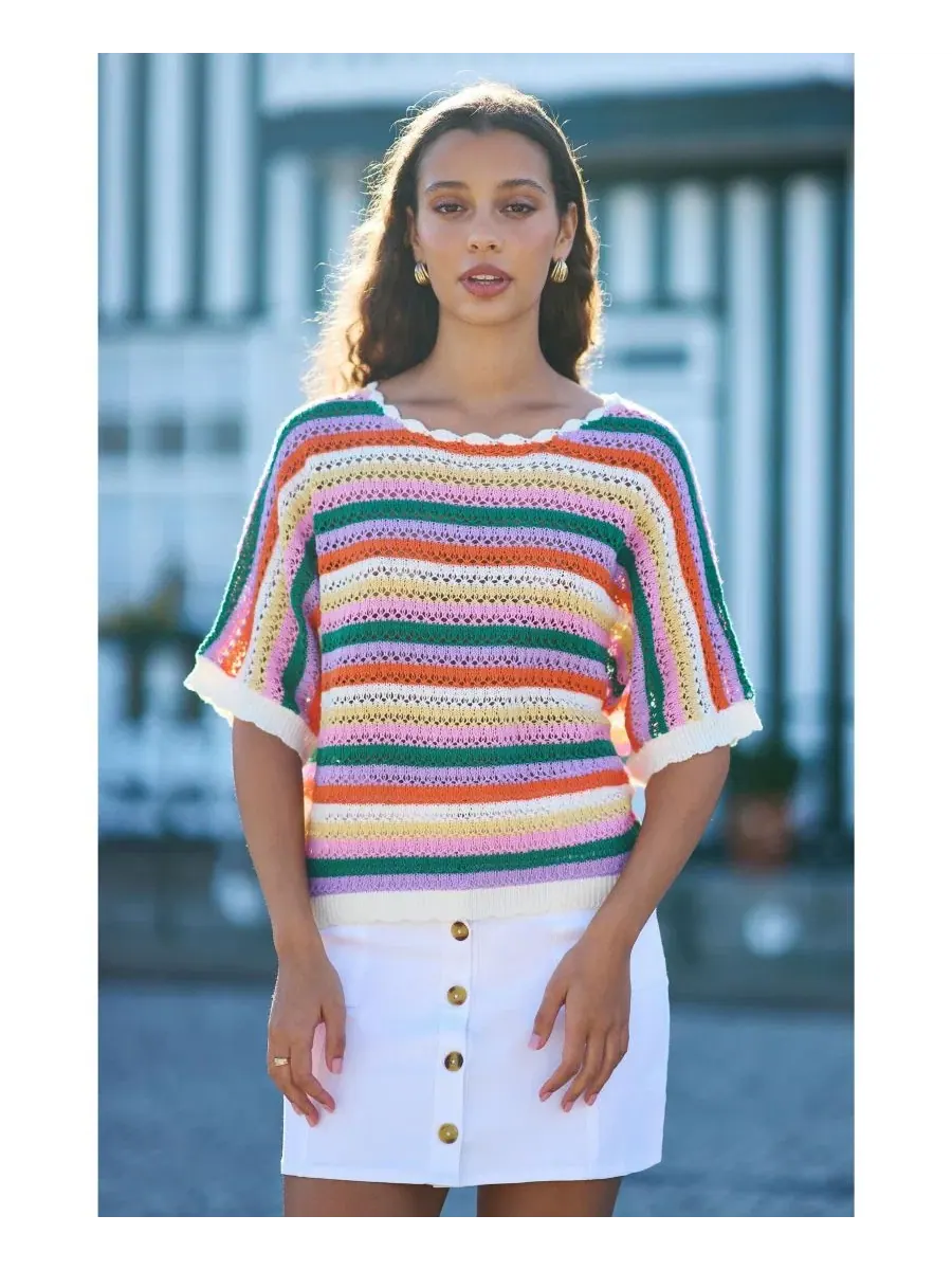 Женский топ с летучей мышью и крючком, модель Batwing Crochet Top Yumi — изображение 6 из 8, мульти