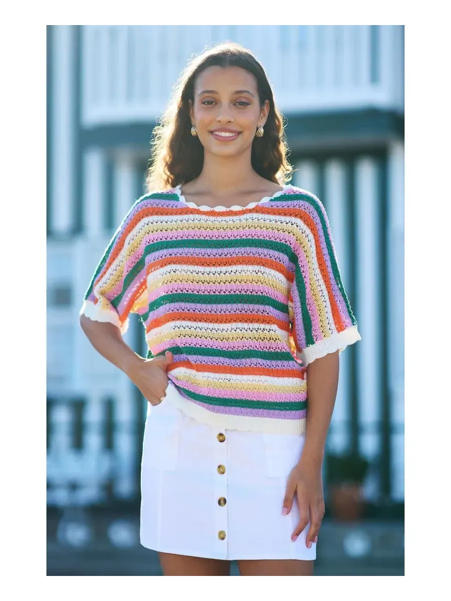 Женский топ с летучей мышью и крючком, модель Batwing Crochet Top Yumi — изображение 7 из 8, мульти