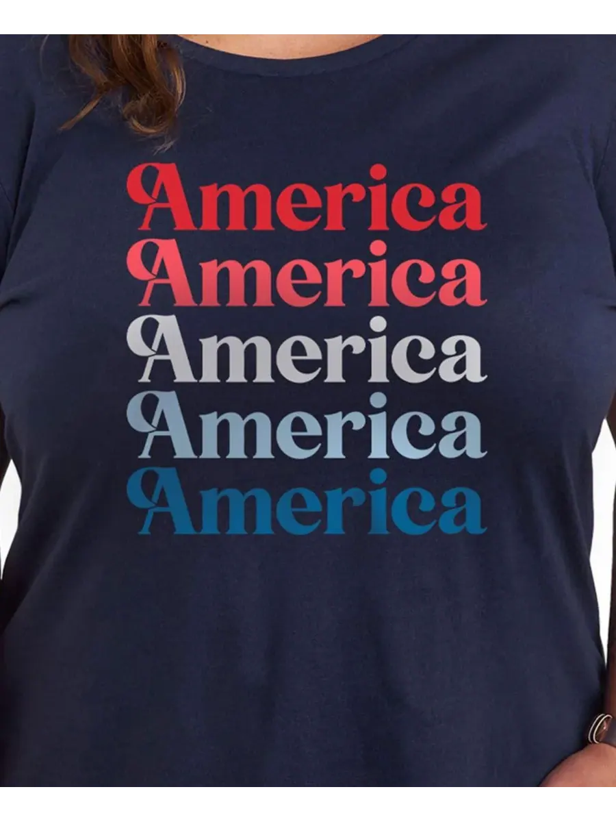 Футболка с круглым вырезом и повторяющимся графическим принтом Plus Size America Hybrid Apparel — изображение 3 из 3, синий