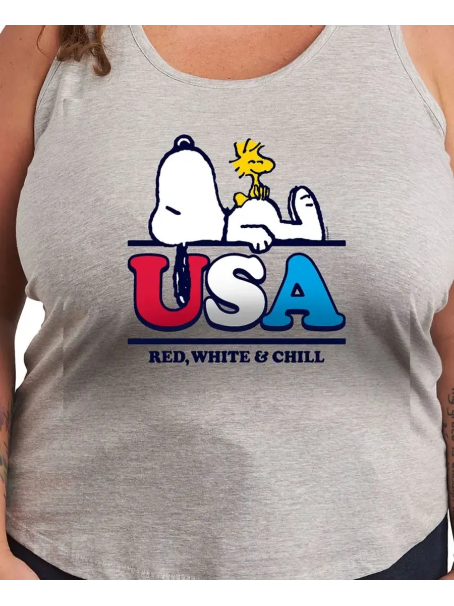 Футболка-майка с круглым вырезом и графическим принтом «Peanuts Snoopy USA» больших размеров Hybrid — изображение 3 из 3
