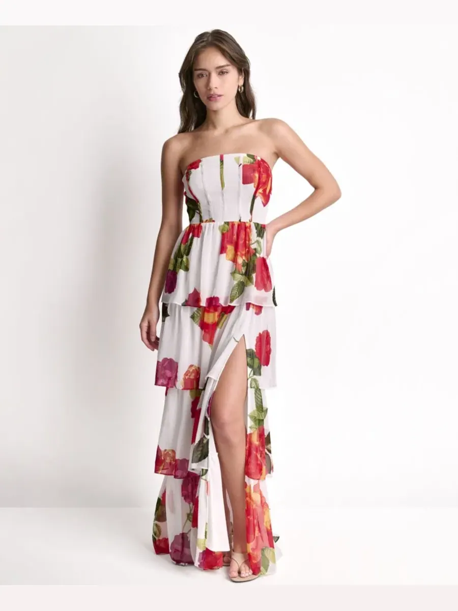 Женское длинное платье без бретелей Bcbg — изображение 1 из 9, белый/розовый