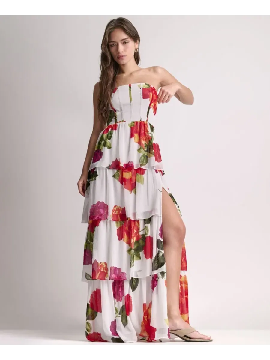 Женское длинное платье без бретелей Bcbg — изображение 2 из 9, белый/розовый