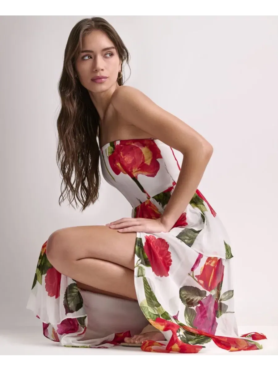 Женское длинное платье без бретелей Bcbg — изображение 3 из 9, белый/розовый
